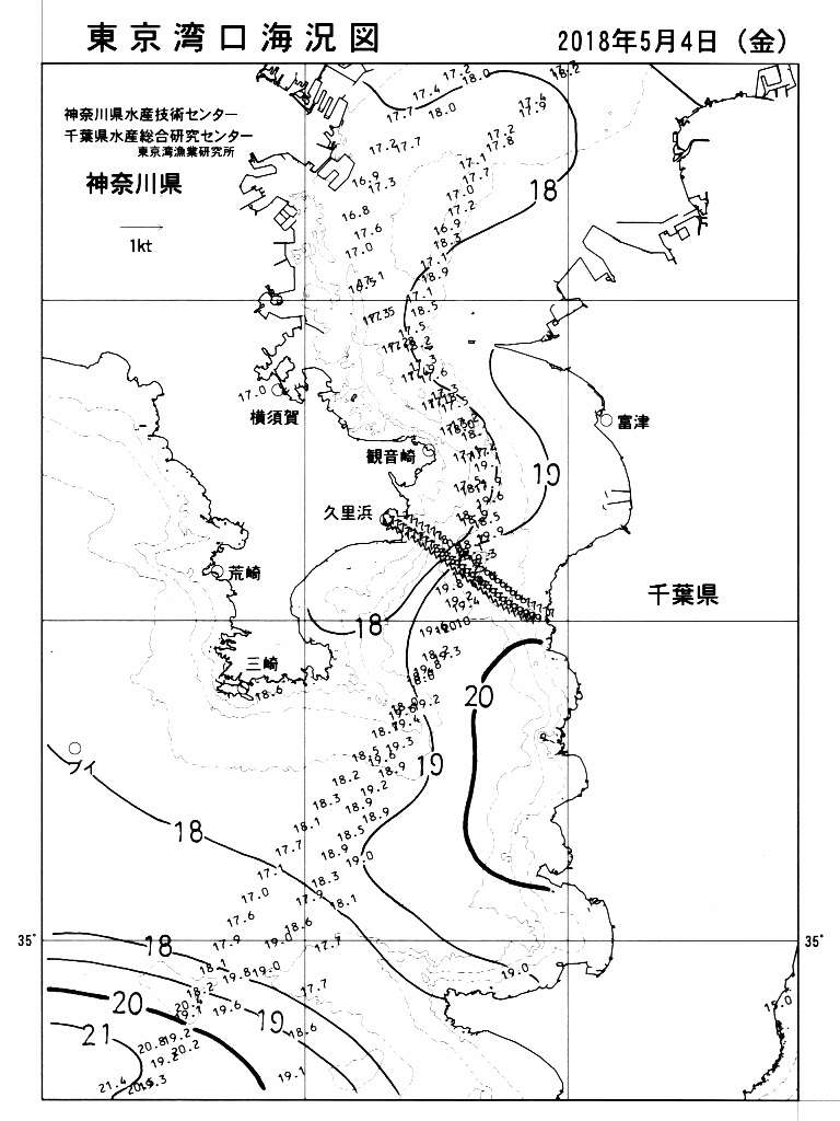 海況図, 東京湾口海況図 検索結果, (水温分布 等を図示)