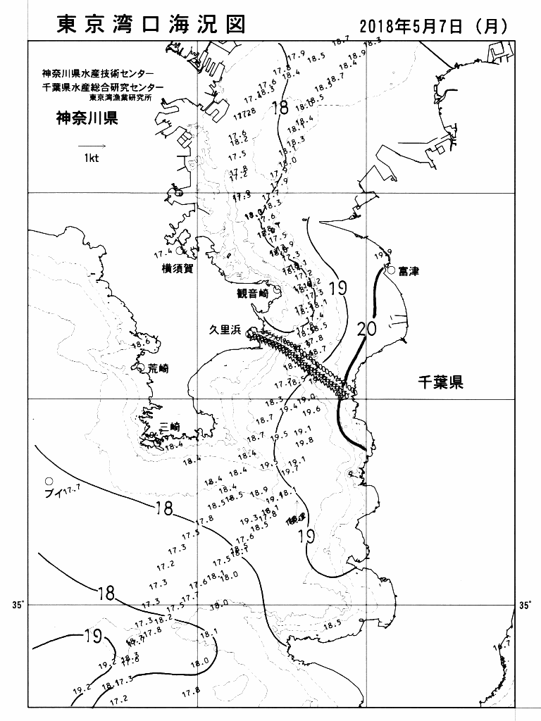 海況図, 東京湾口海況図 検索結果, (水温分布 等を図示)