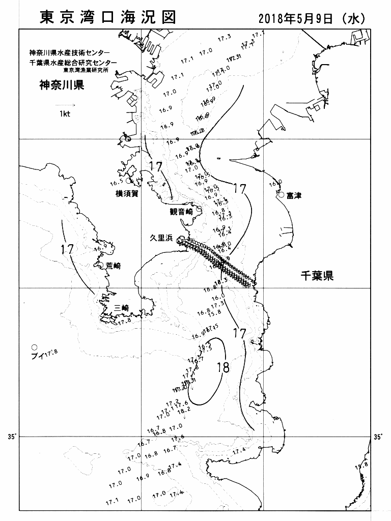 海況図, 東京湾口海況図 検索結果, (水温分布 等を図示)