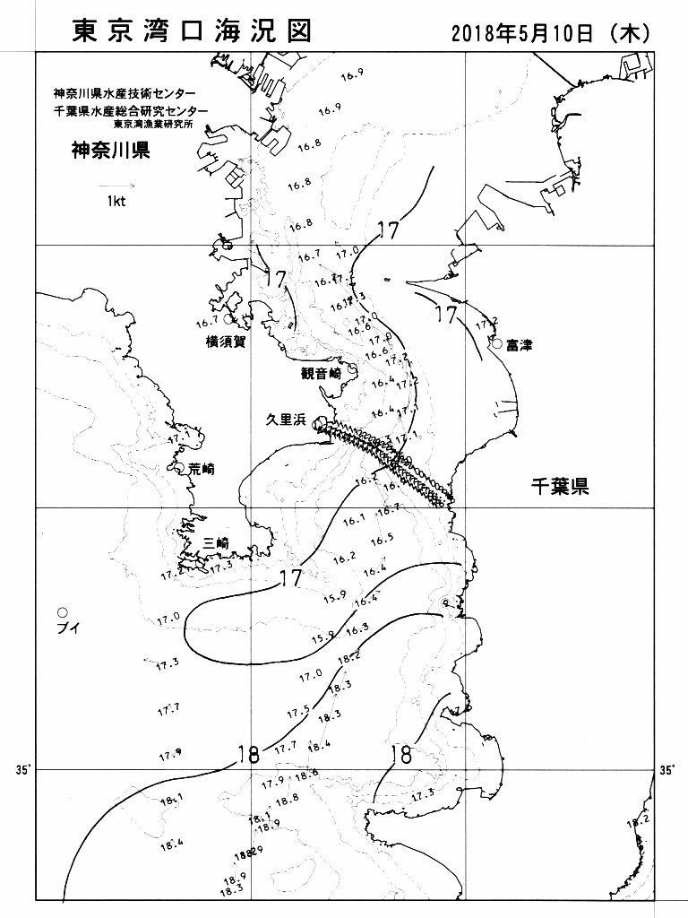海況図, 東京湾口海況図 検索結果, (水温分布 等を図示)