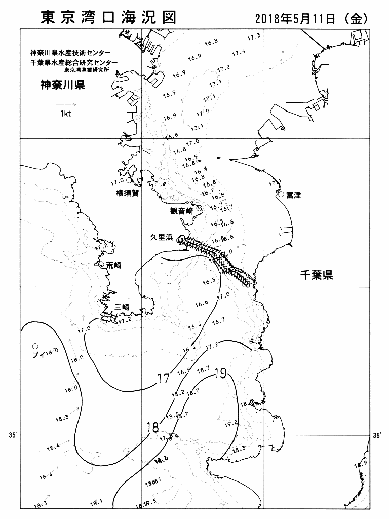 海況図, 東京湾口海況図 検索結果, (水温分布 等を図示)