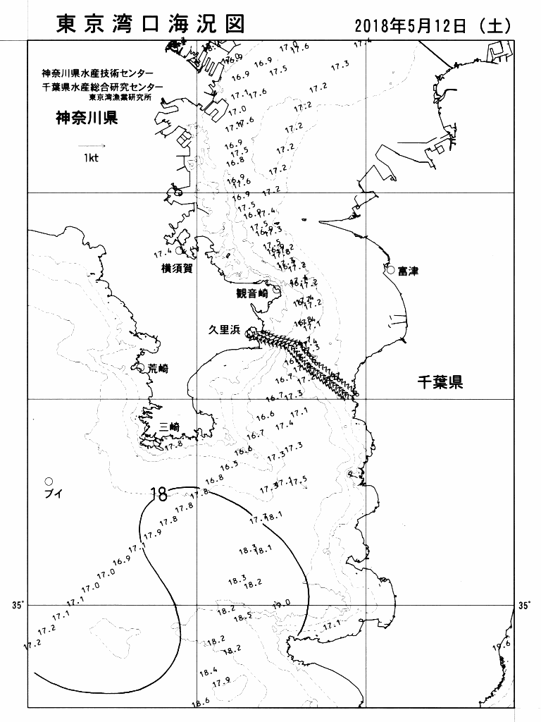 海況図, 東京湾口海況図 検索結果, (水温分布 等を図示)