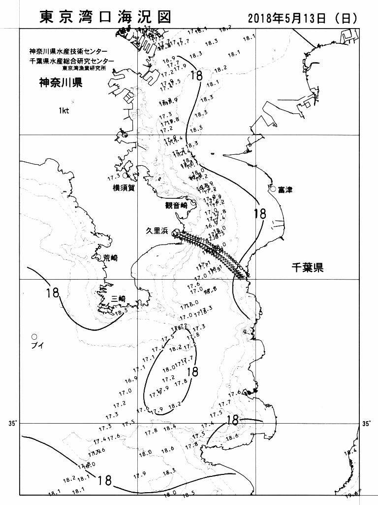 海況図, 東京湾口海況図 検索結果, (水温分布 等を図示)