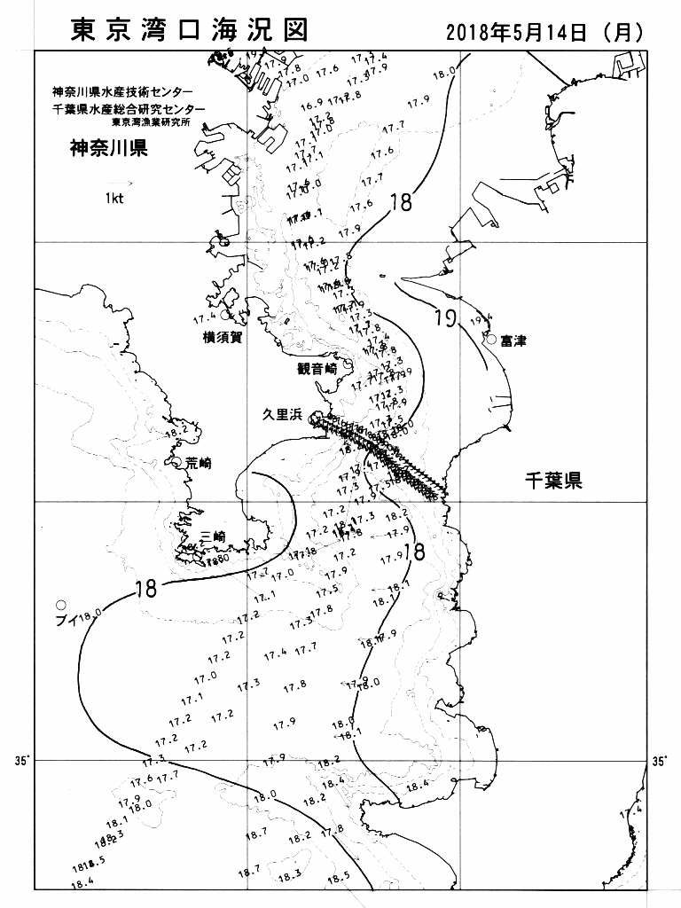 海況図, 東京湾口海況図 検索結果, (水温分布 等を図示)