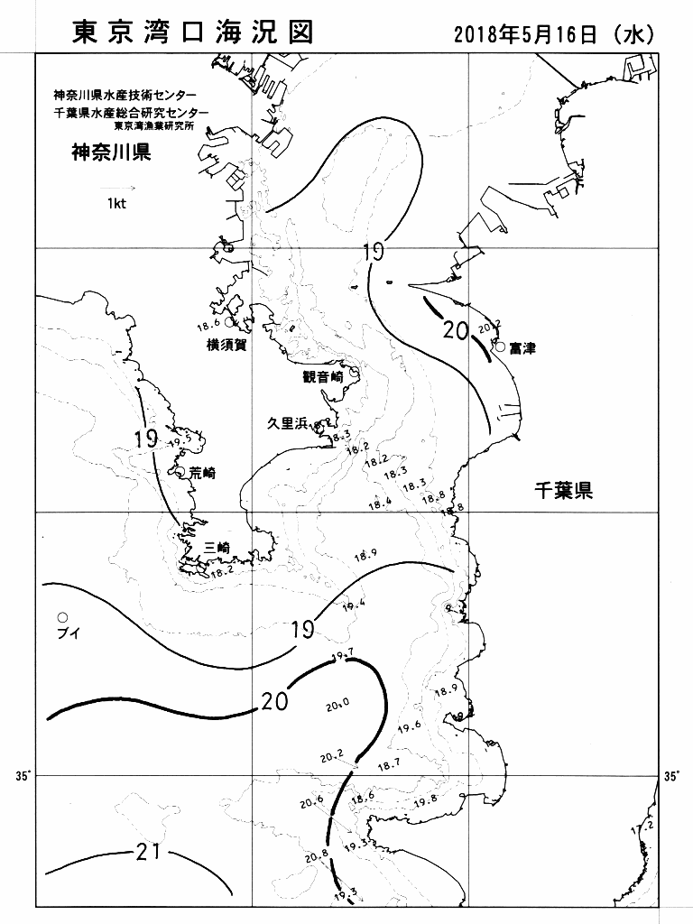 海況図, 東京湾口海況図 検索結果, (水温分布 等を図示)