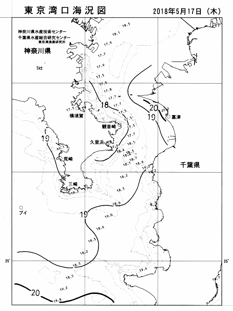 海況図, 東京湾口海況図 検索結果, (水温分布 等を図示)
