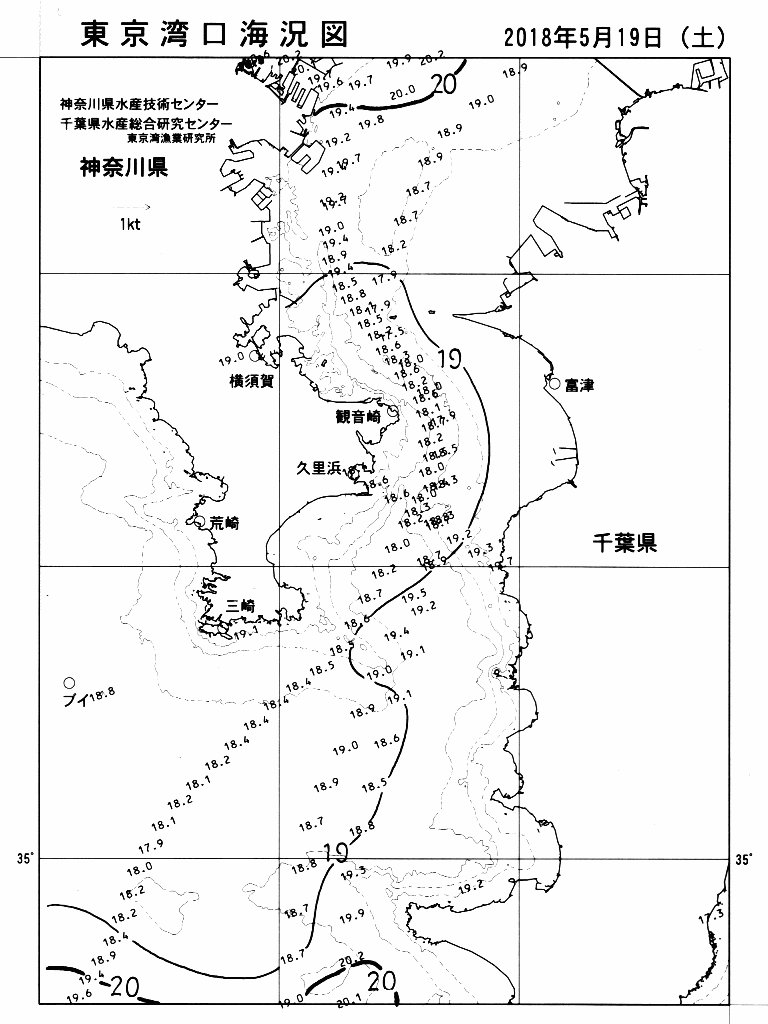 海況図, 東京湾口海況図 検索結果, (水温分布 等を図示)