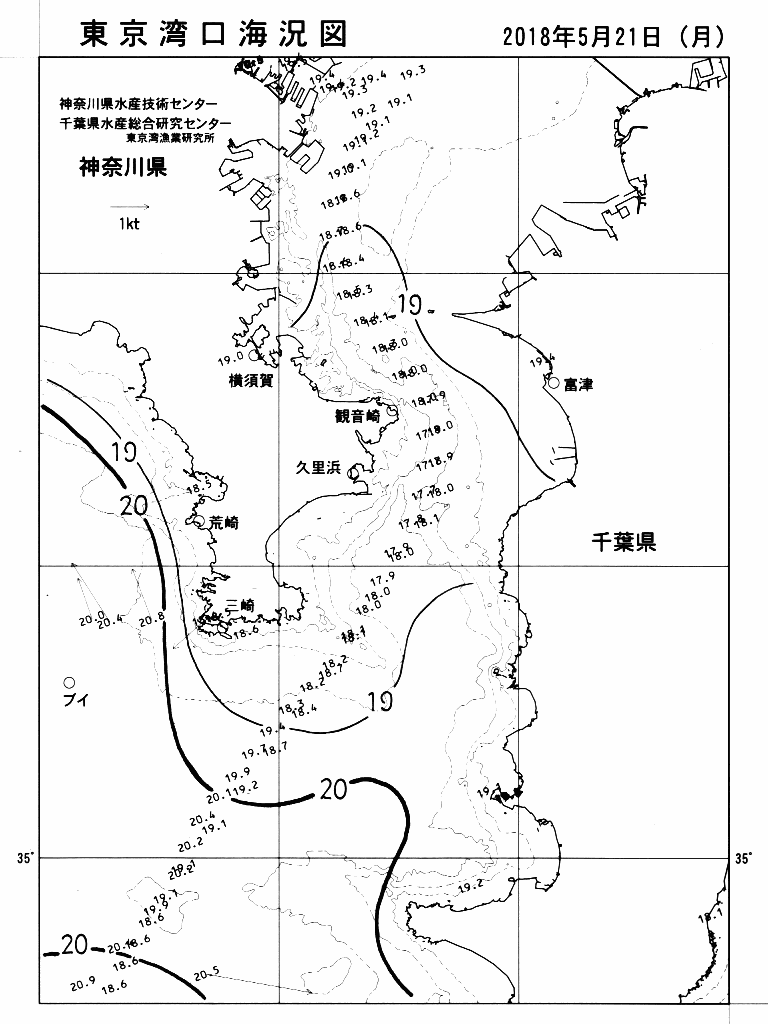 海況図, 東京湾口海況図 検索結果, (水温分布 等を図示)
