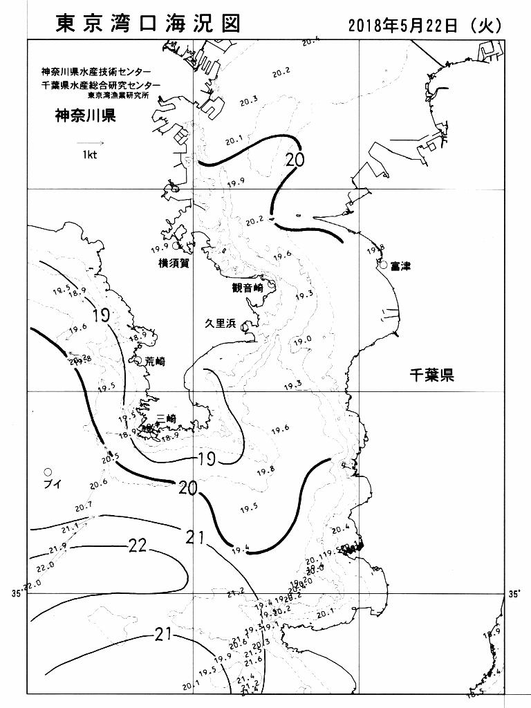 海況図, 東京湾口海況図 検索結果, (水温分布 等を図示)
