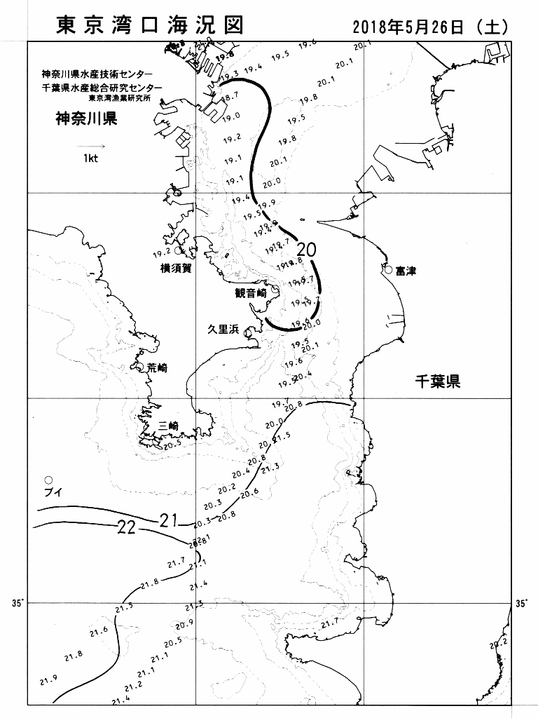 海況図, 東京湾口海況図 検索結果, (水温分布 等を図示)