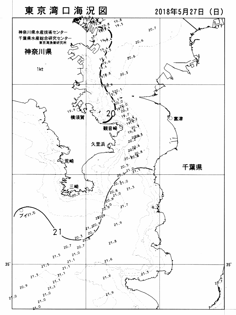 海況図, 東京湾口海況図 検索結果, (水温分布 等を図示)