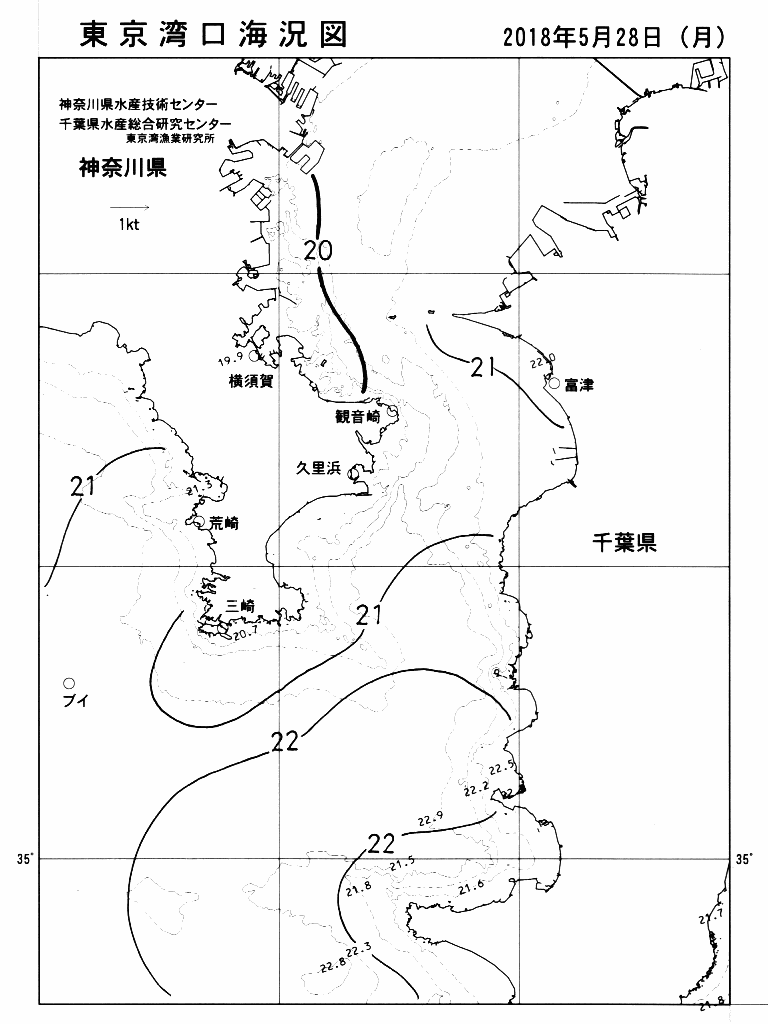 海況図, 東京湾口海況図 検索結果, (水温分布 等を図示)