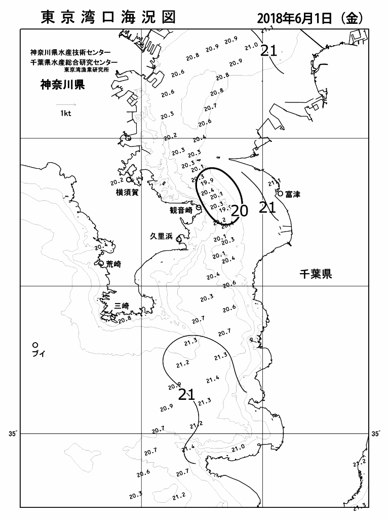 海況図, 東京湾口海況図 検索結果, (水温分布 等を図示)