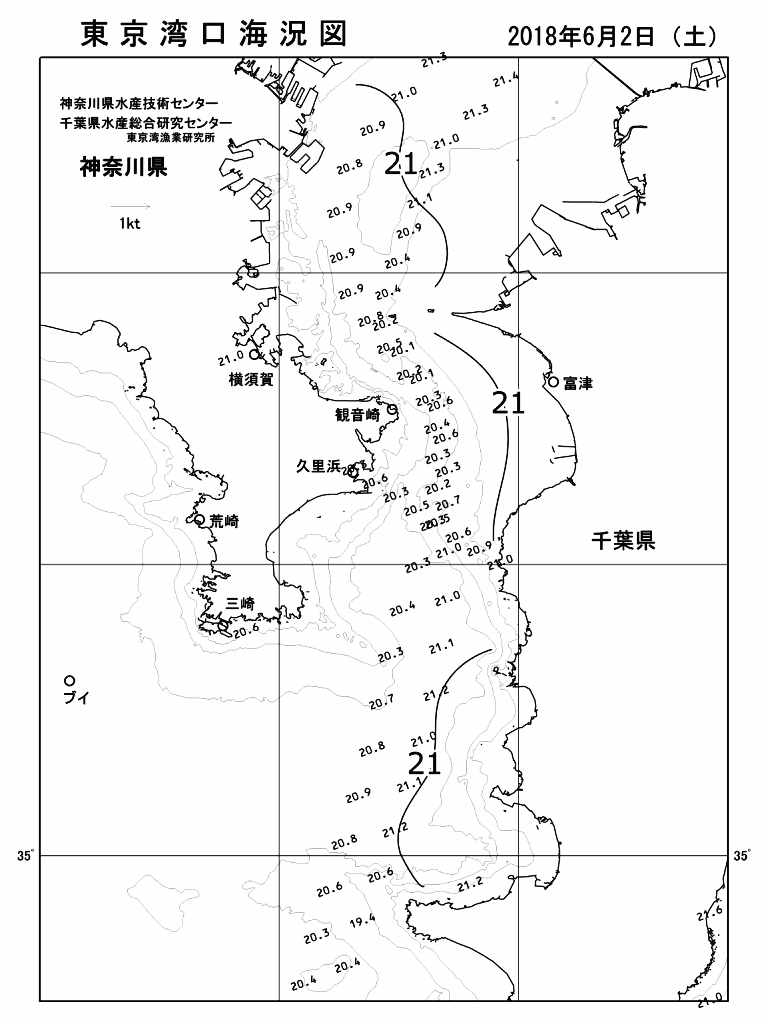海況図, 東京湾口海況図 検索結果, (水温分布 等を図示)