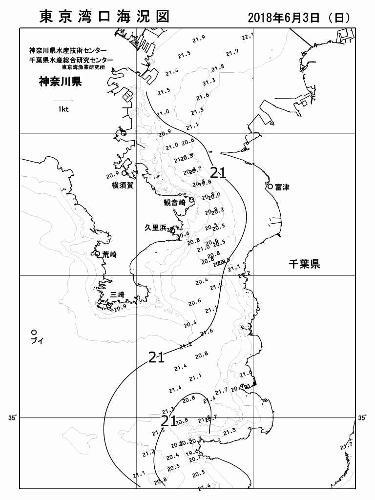 海況図, 東京湾口海況図 検索結果, (水温分布 等を図示)