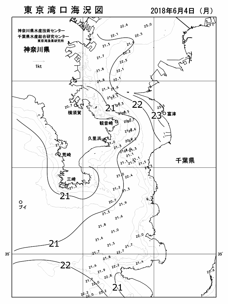 海況図, 東京湾口海況図 検索結果, (水温分布 等を図示)