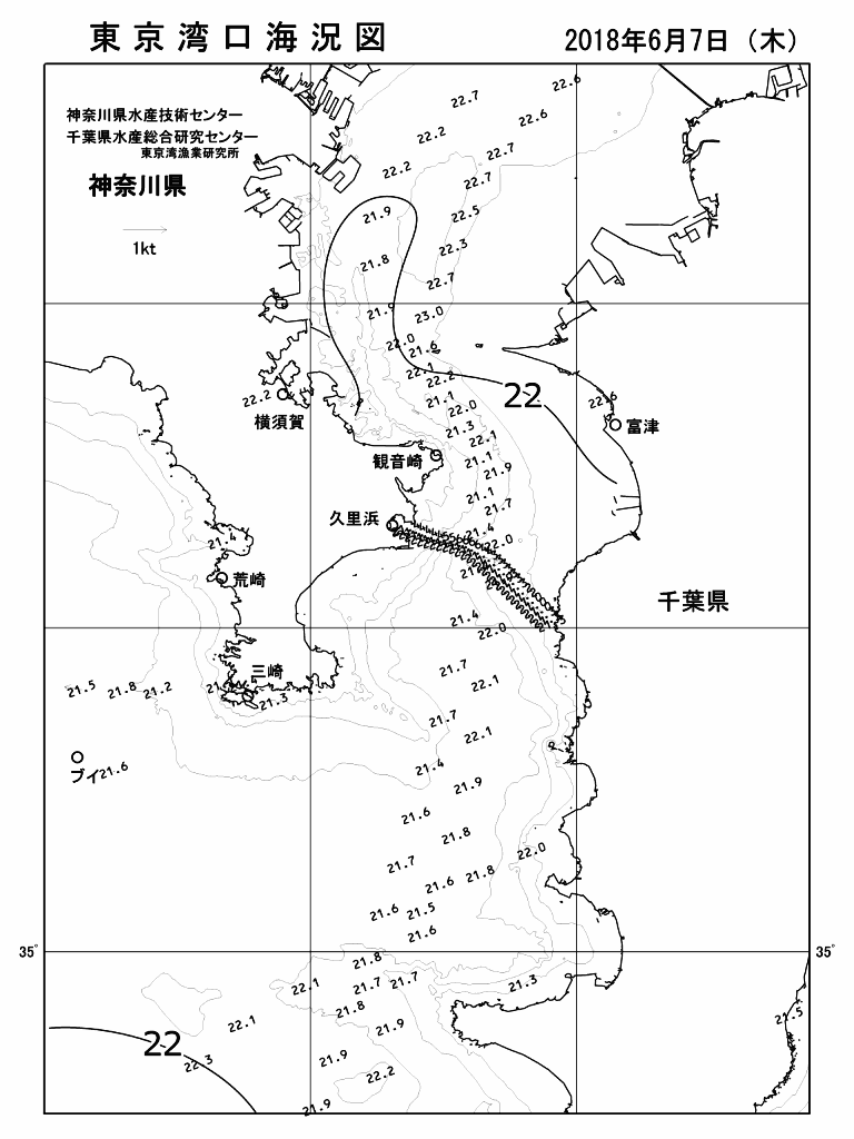 海況図, 東京湾口海況図 検索結果, (水温分布 等を図示)