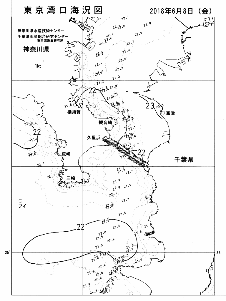 海況図, 東京湾口海況図 検索結果, (水温分布 等を図示)