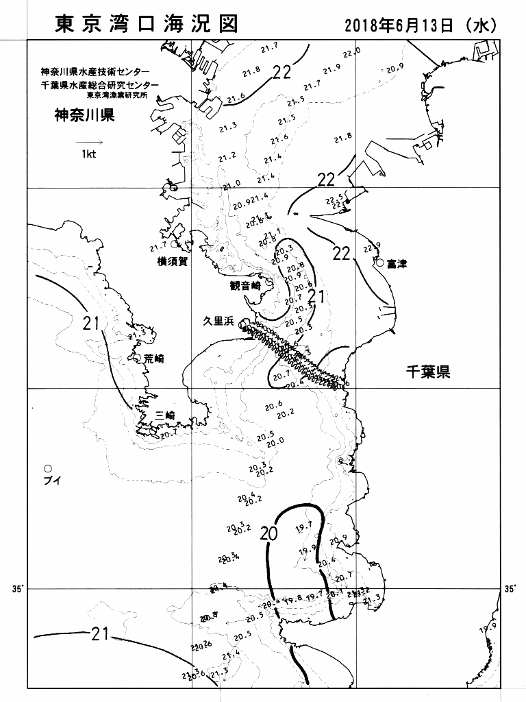海況図, 東京湾口海況図 検索結果, (水温分布 等を図示)