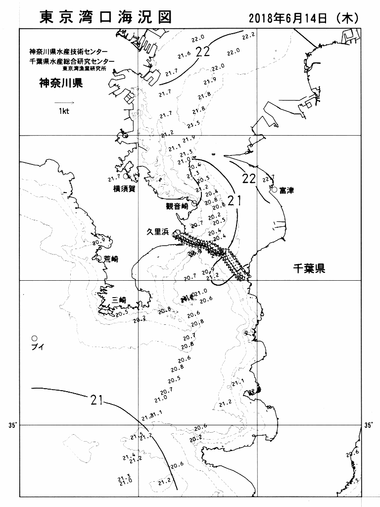 海況図, 東京湾口海況図 検索結果, (水温分布 等を図示)