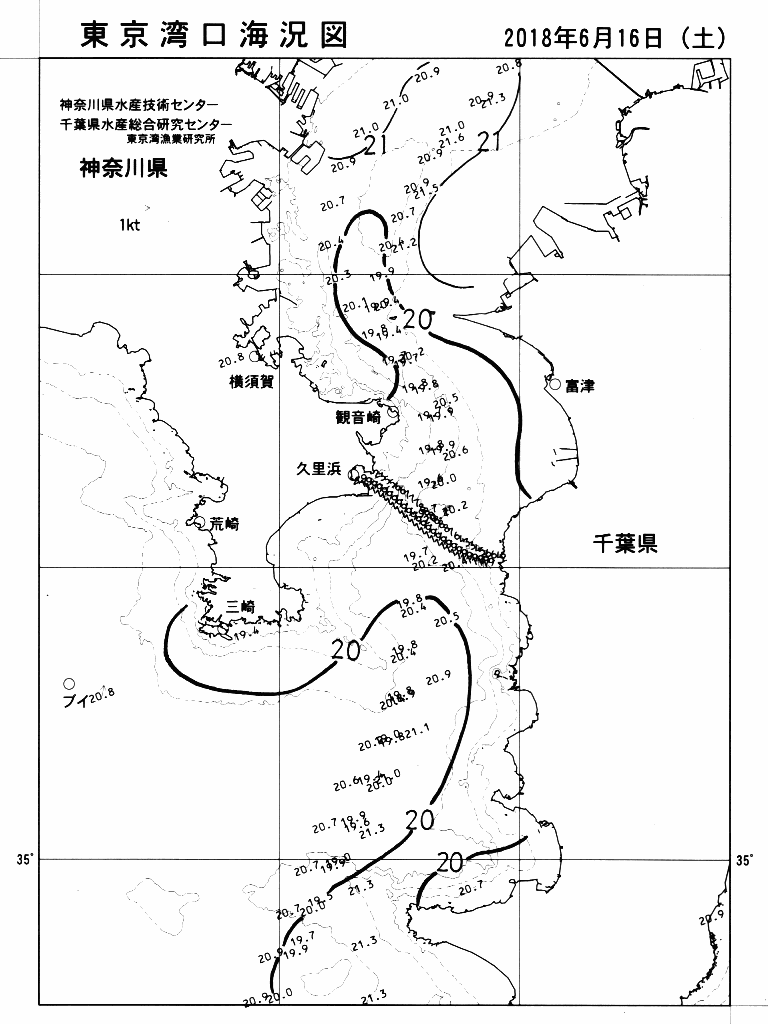 海況図, 東京湾口海況図 検索結果, (水温分布 等を図示)