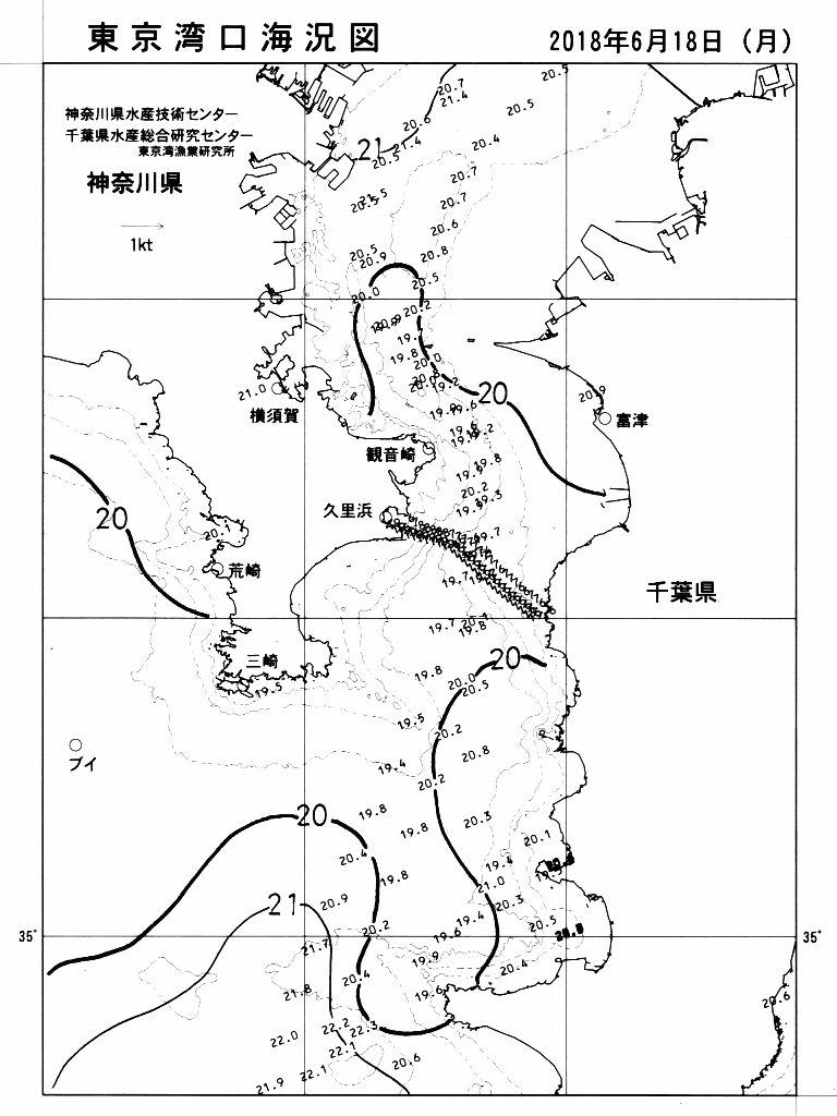 海況図, 東京湾口海況図 検索結果, (水温分布 等を図示)