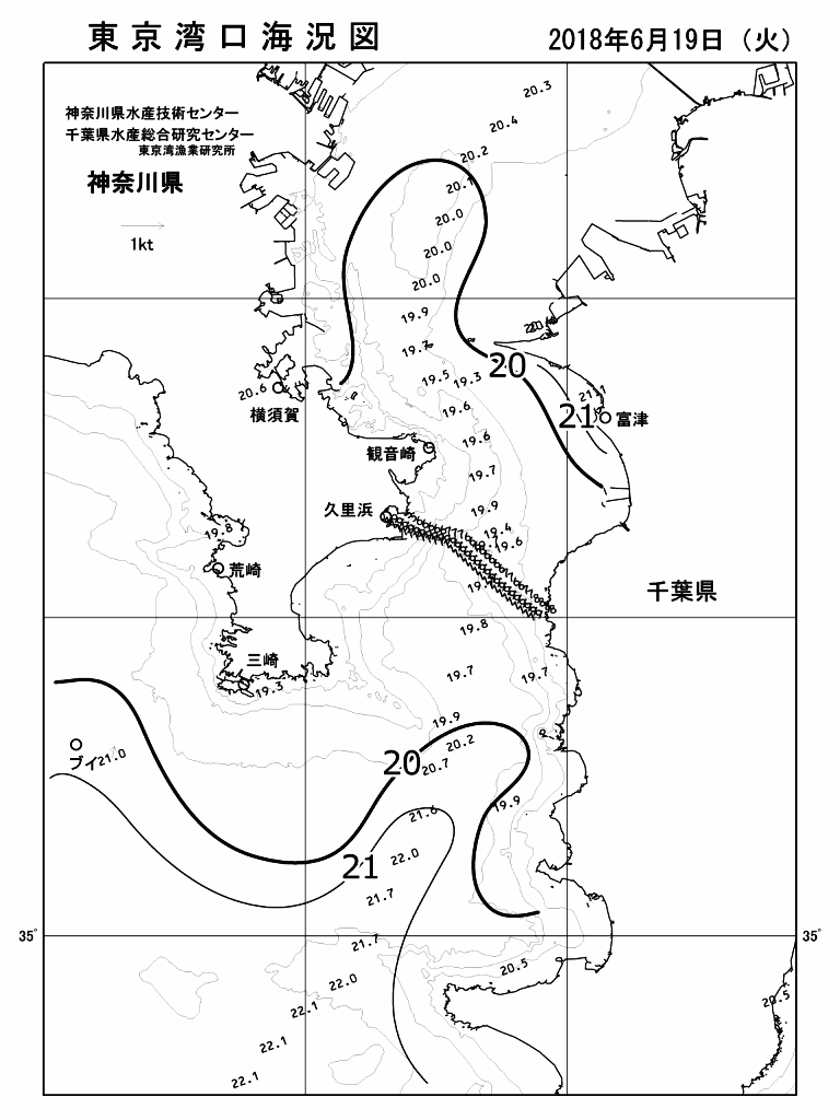 海況図, 東京湾口海況図 検索結果, (水温分布 等を図示)