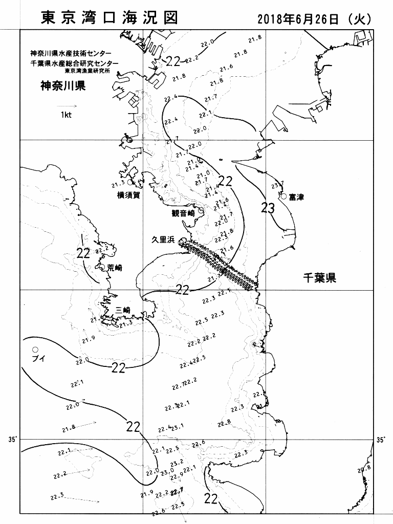 海況図, 東京湾口海況図 検索結果, (水温分布 等を図示)