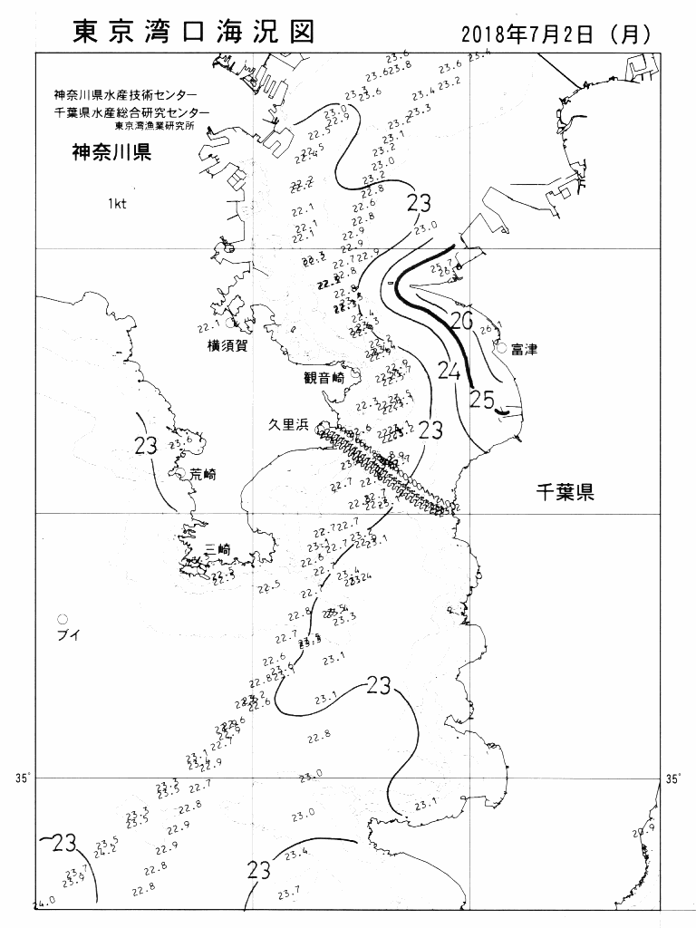 海況図, 東京湾口海況図 検索結果, (水温分布 等を図示)