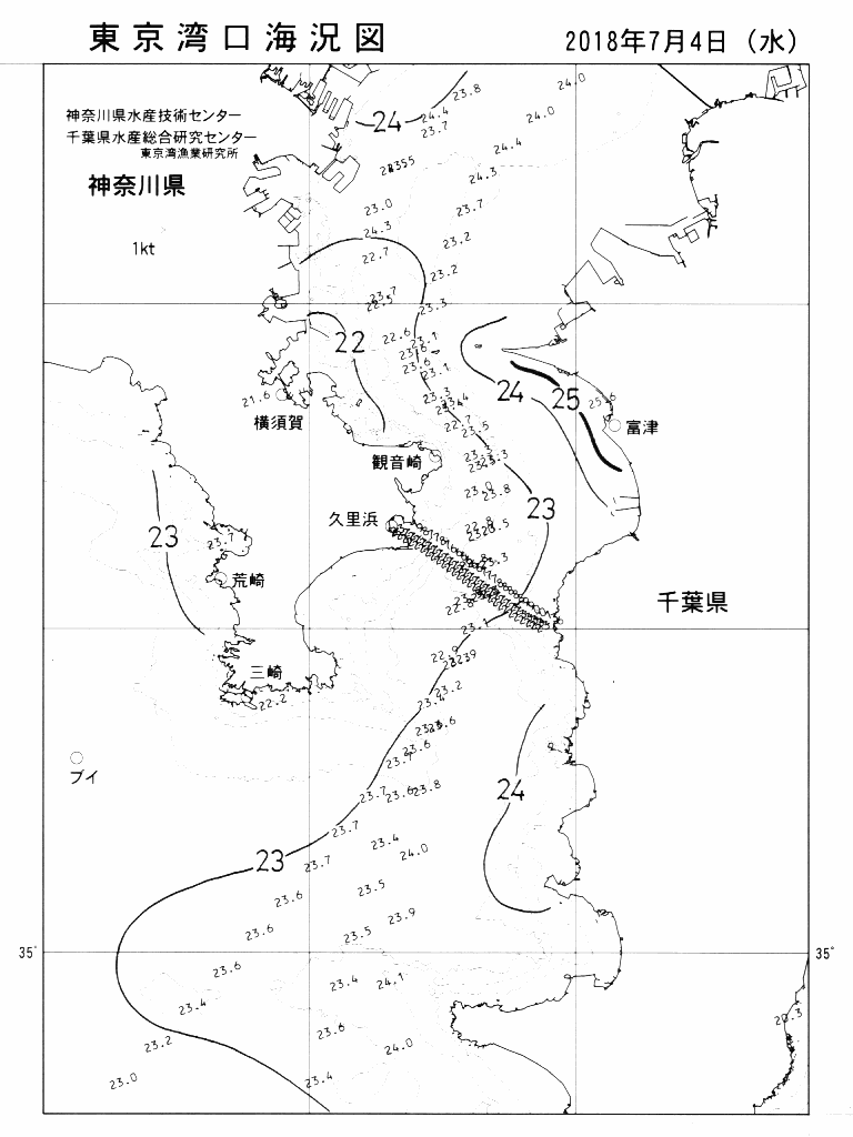 海況図, 東京湾口海況図 検索結果, (水温分布 等を図示)