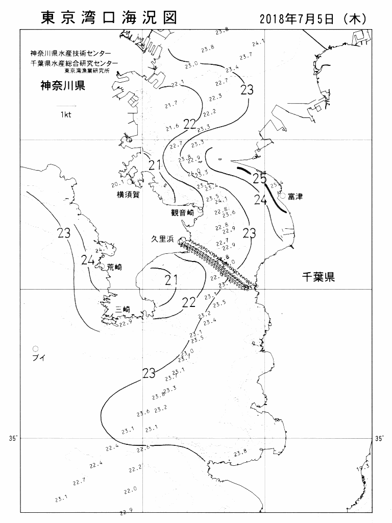 海況図, 東京湾口海況図 検索結果, (水温分布 等を図示)