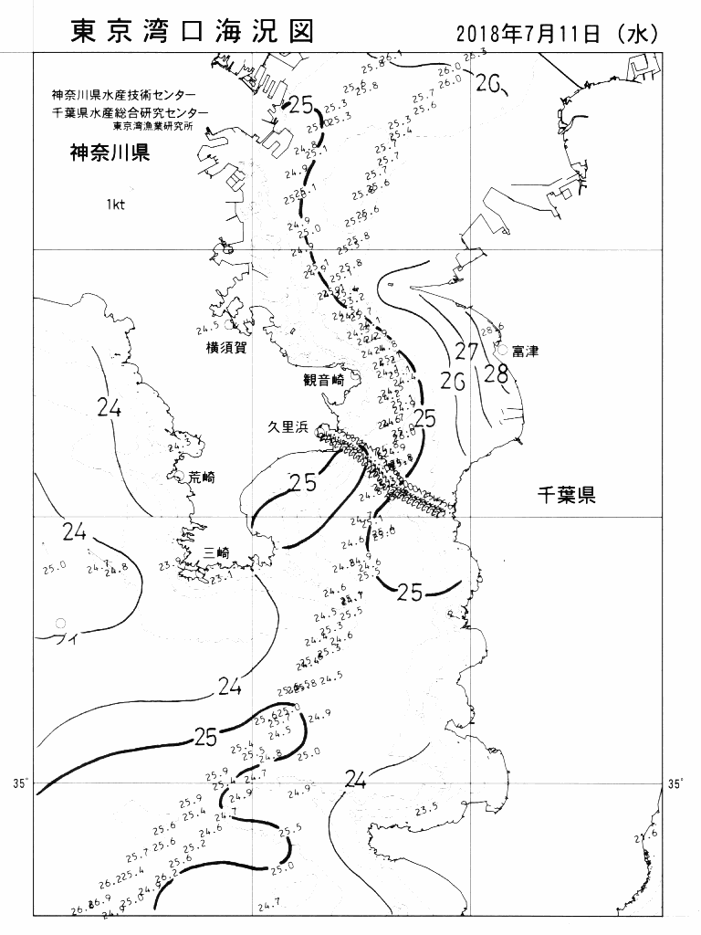 海況図, 東京湾口海況図 検索結果, (水温分布 等を図示)