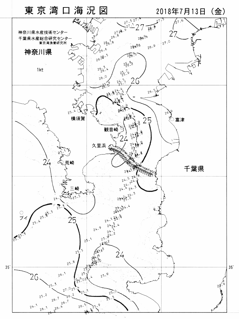 海況図, 東京湾口海況図 検索結果, (水温分布 等を図示)
