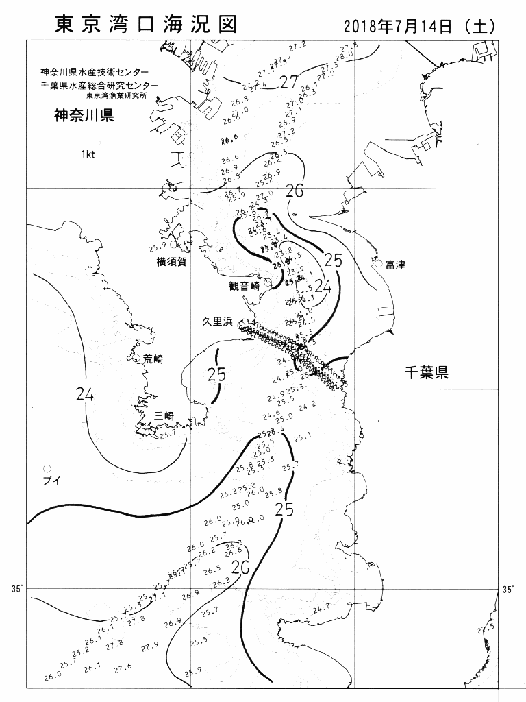 海況図, 東京湾口海況図 検索結果, (水温分布 等を図示)