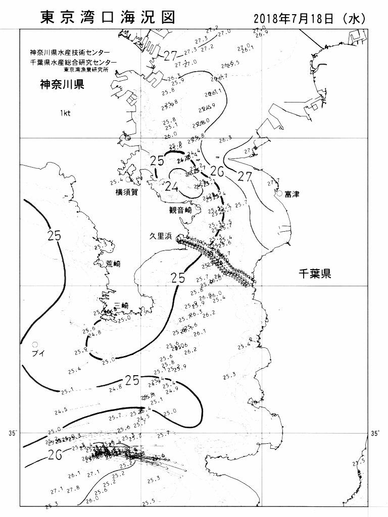 海況図, 東京湾口海況図 検索結果, (水温分布 等を図示)