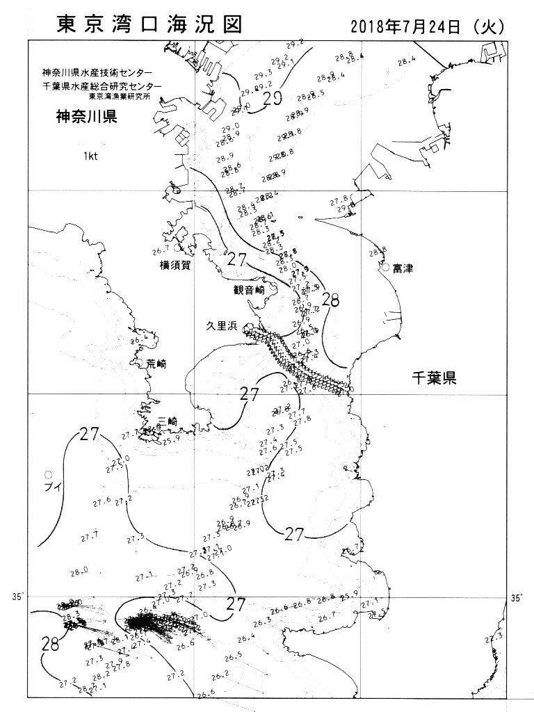 海況図, 東京湾口海況図 検索結果, (水温分布 等を図示)