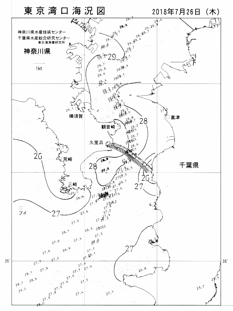 海況図, 東京湾口海況図 検索結果, (水温分布 等を図示)