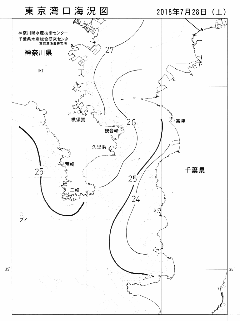 海況図, 東京湾口海況図 検索結果, (水温分布 等を図示)