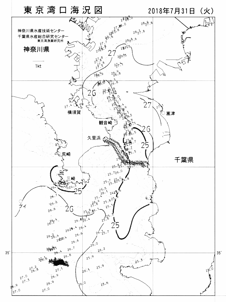 海況図, 東京湾口海況図 検索結果, (水温分布 等を図示)