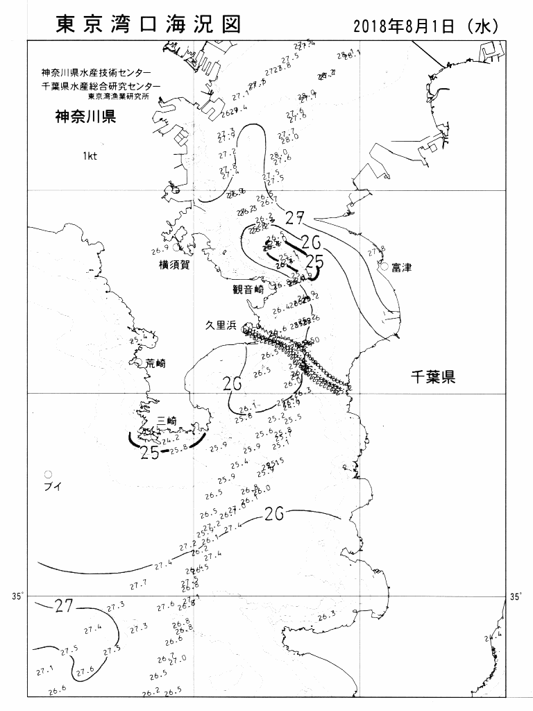 海況図, 東京湾口海況図 検索結果, (水温分布 等を図示)