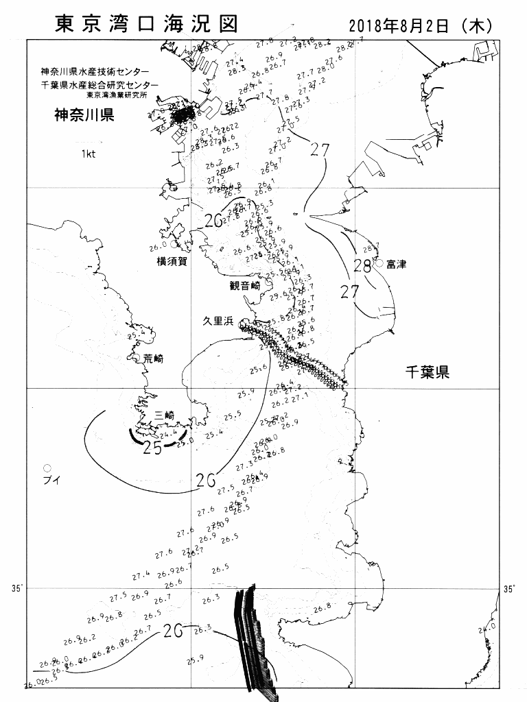 海況図, 東京湾口海況図 検索結果, (水温分布 等を図示)