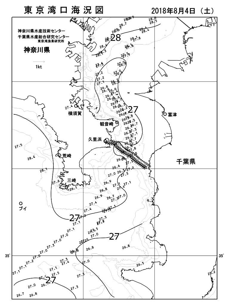 海況図, 東京湾口海況図 検索結果, (水温分布 等を図示)