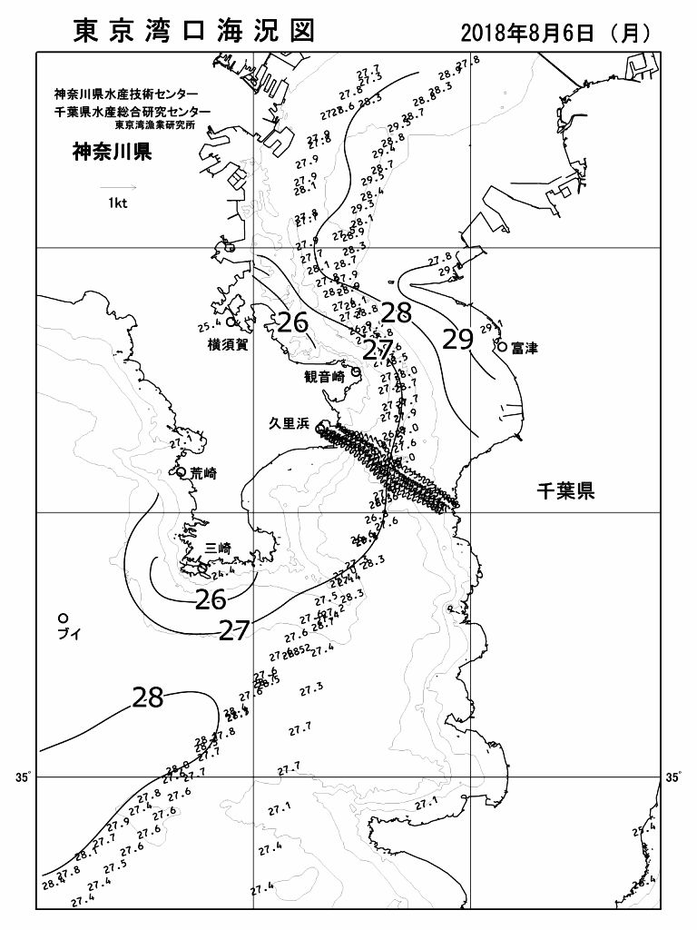 海況図, 東京湾口海況図 検索結果, (水温分布 等を図示)