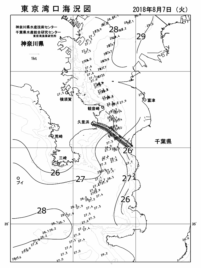 海況図, 東京湾口海況図 検索結果, (水温分布 等を図示)