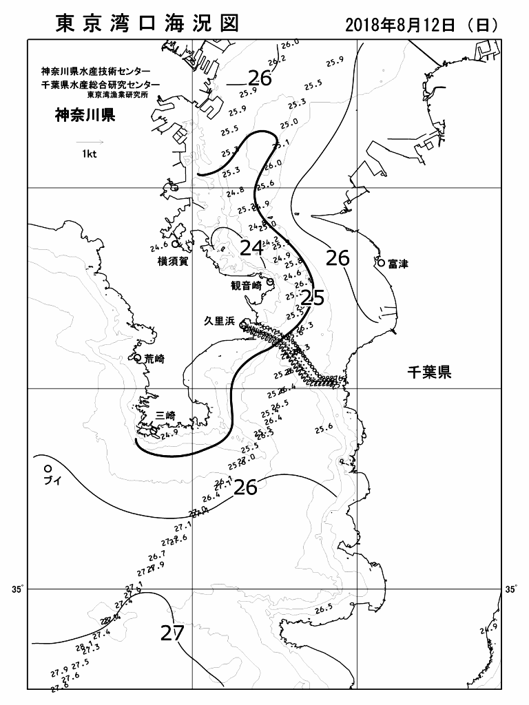 海況図, 東京湾口海況図 検索結果, (水温分布 等を図示)