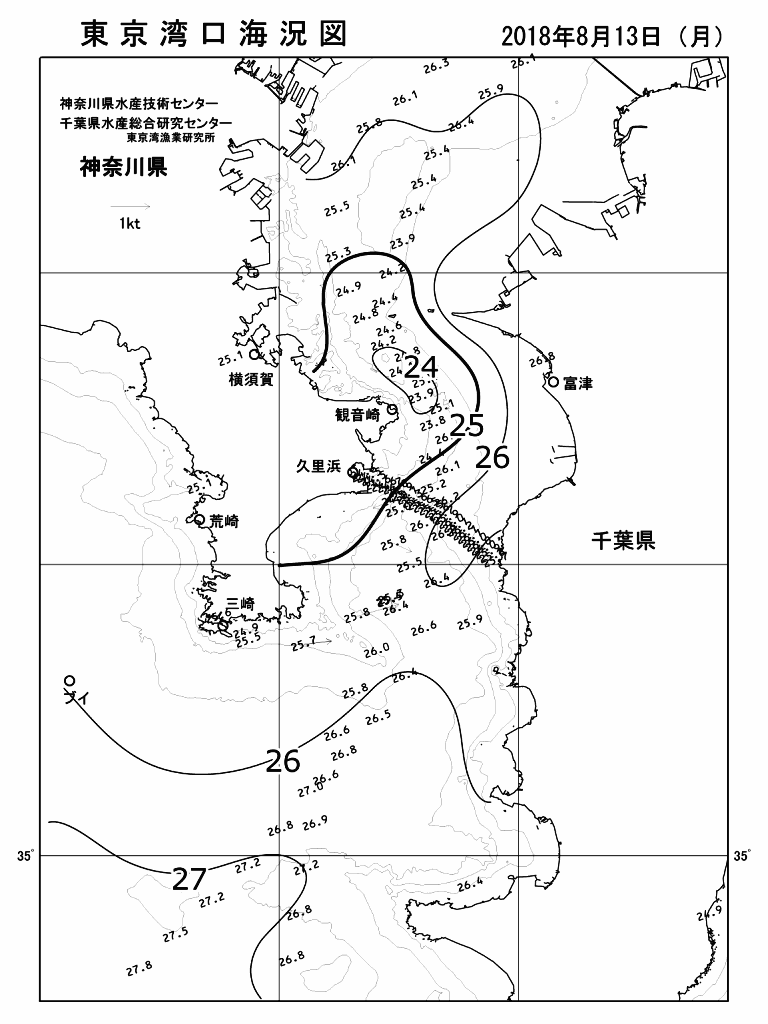 海況図, 東京湾口海況図 検索結果, (水温分布 等を図示)