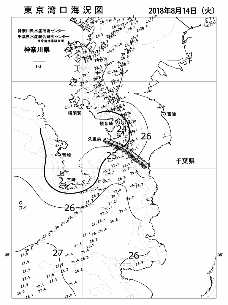海況図, 東京湾口海況図 検索結果, (水温分布 等を図示)