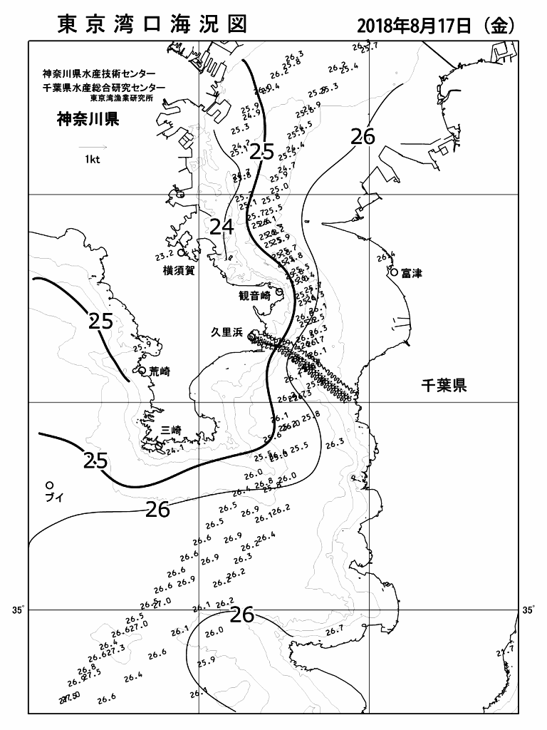 海況図, 東京湾口海況図 検索結果, (水温分布 等を図示)