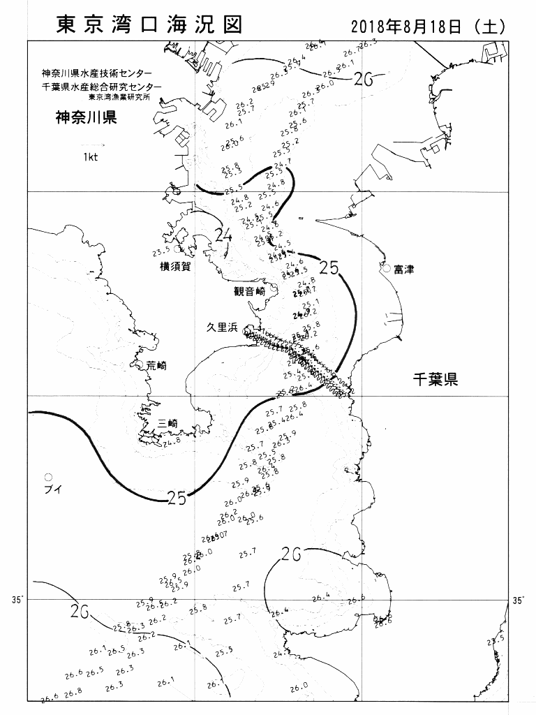 海況図, 東京湾口海況図 検索結果, (水温分布 等を図示)