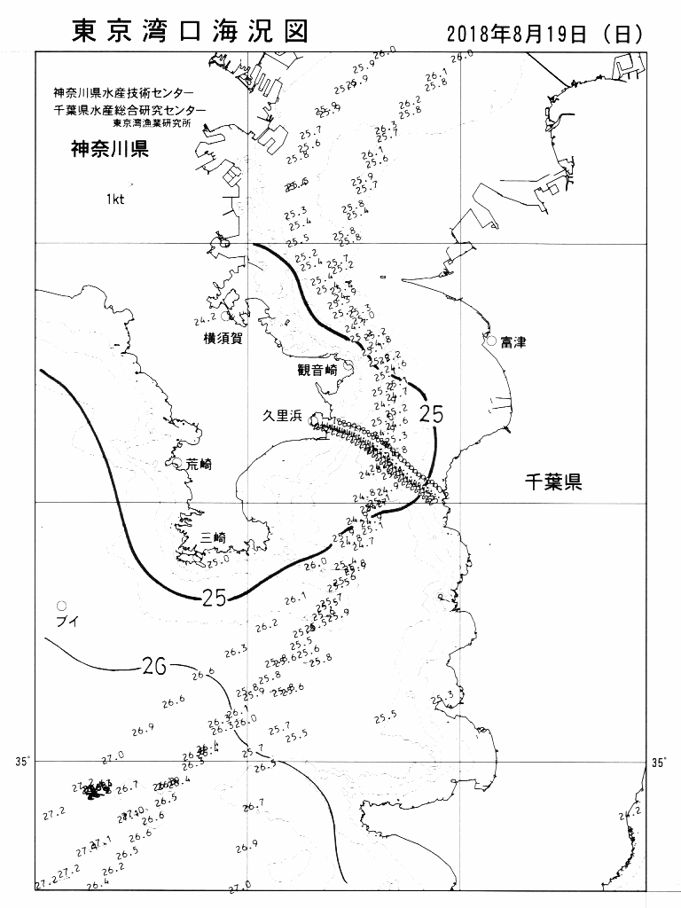 海況図, 東京湾口海況図 検索結果, (水温分布 等を図示)